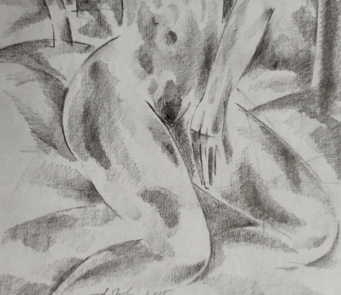 Abstract pencil painting Portrait of a naked girl Peter Tovpev - 3
