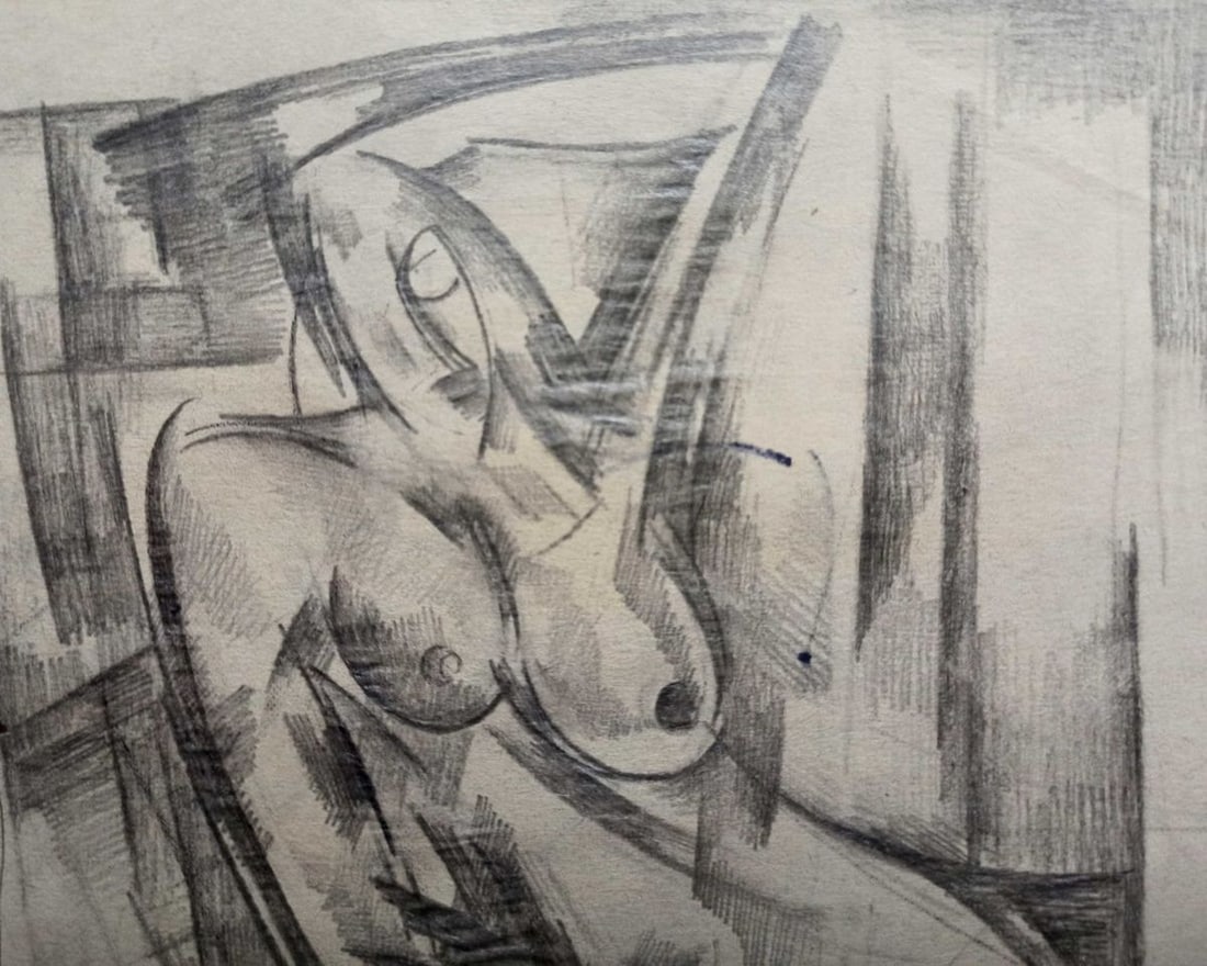 Abstract pencil painting Portrait of a naked girl Peter Tovpev - 2
