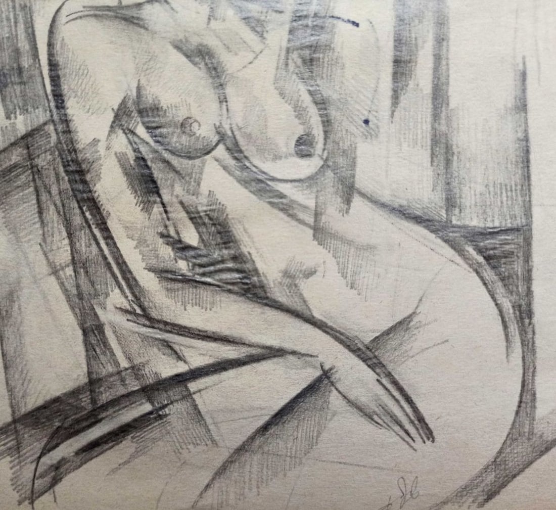 Abstract pencil painting Portrait of a naked girl Peter Tovpev - 3
