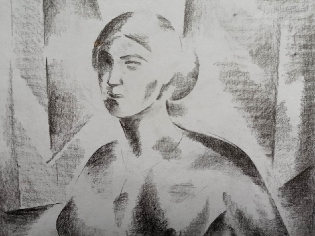 Abstract pencil painting Portrait of a naked girl Peter Tovpev - 2