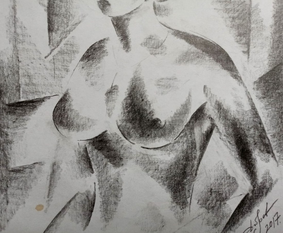 Abstract pencil painting Portrait of a naked girl Peter Tovpev - 3