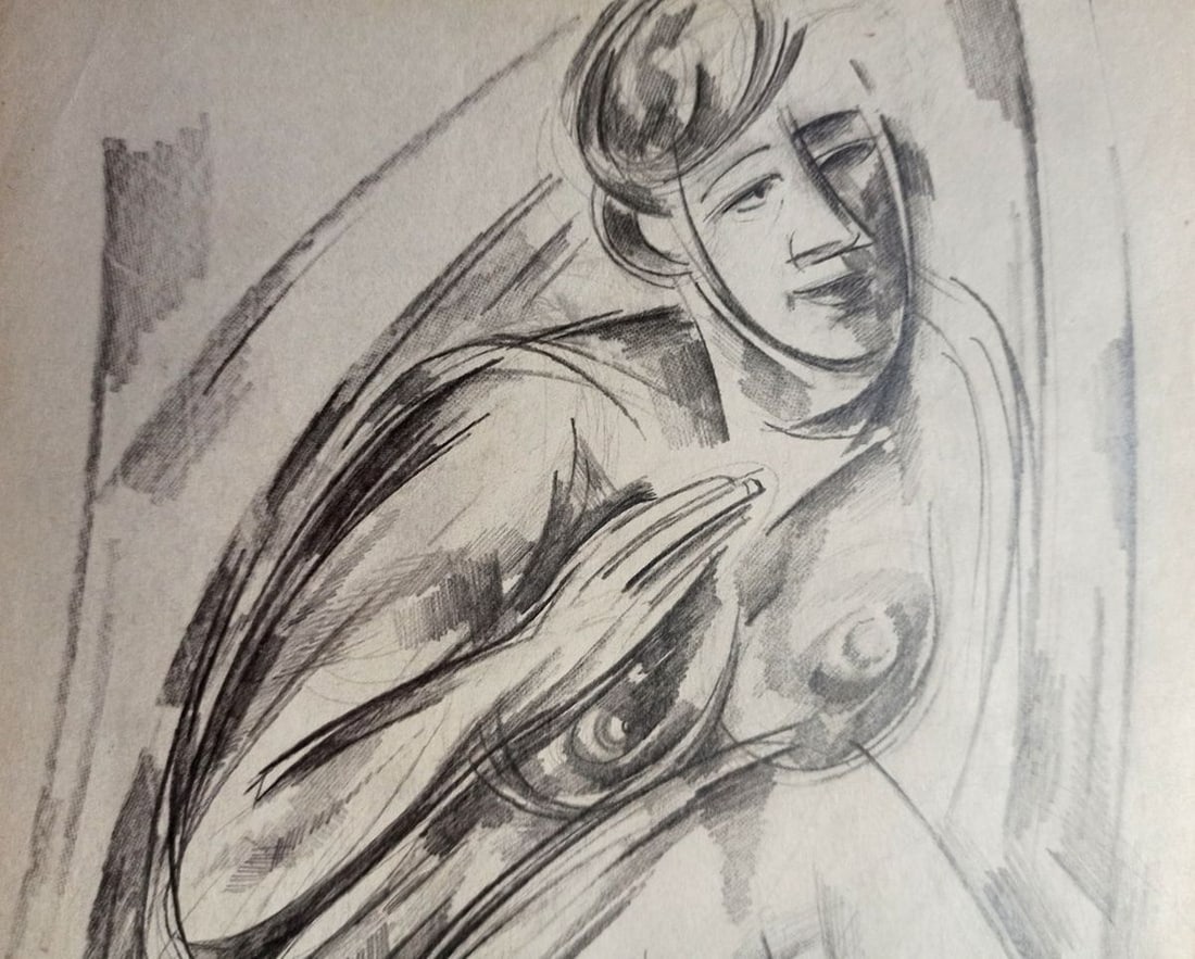 Abstract pencil painting Portrait of a naked girl Peter Tovpev - 2