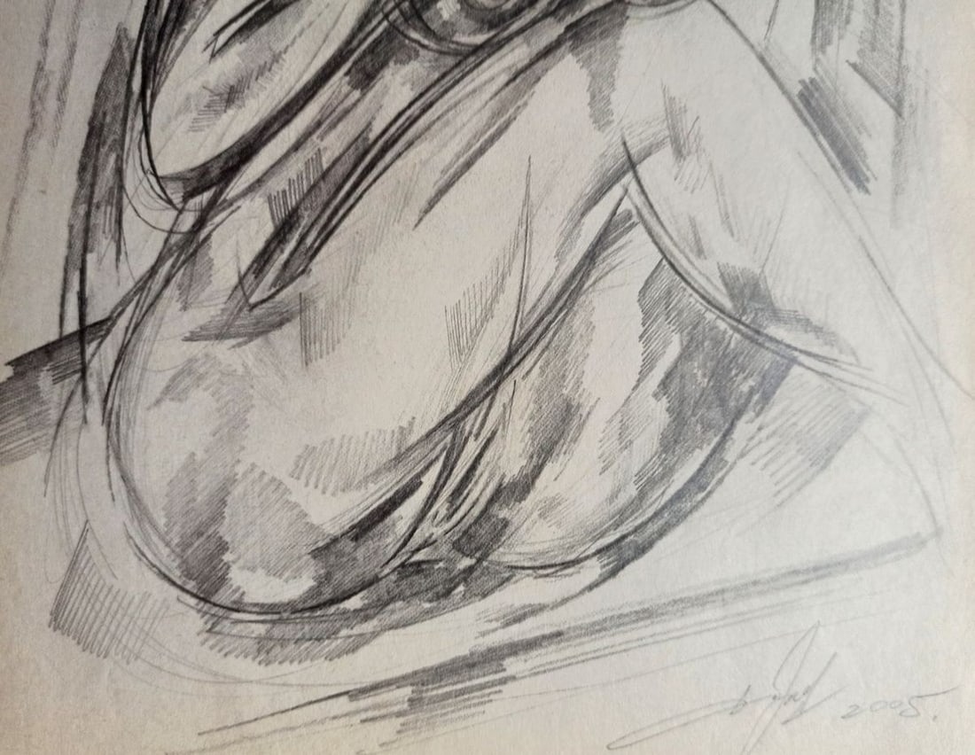 Abstract pencil painting Portrait of a naked girl Peter Tovpev - 3