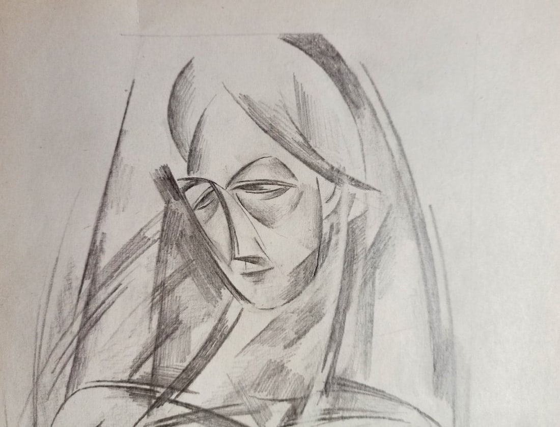 Abstract pencil painting Portrait of a naked girl Peter Tovpev - 2