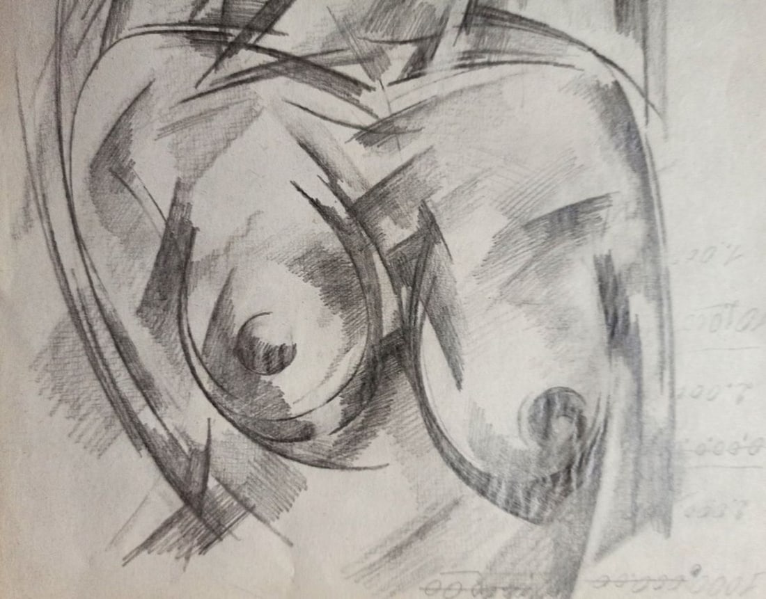 Abstract pencil painting Portrait of a naked girl Peter Tovpev - 3