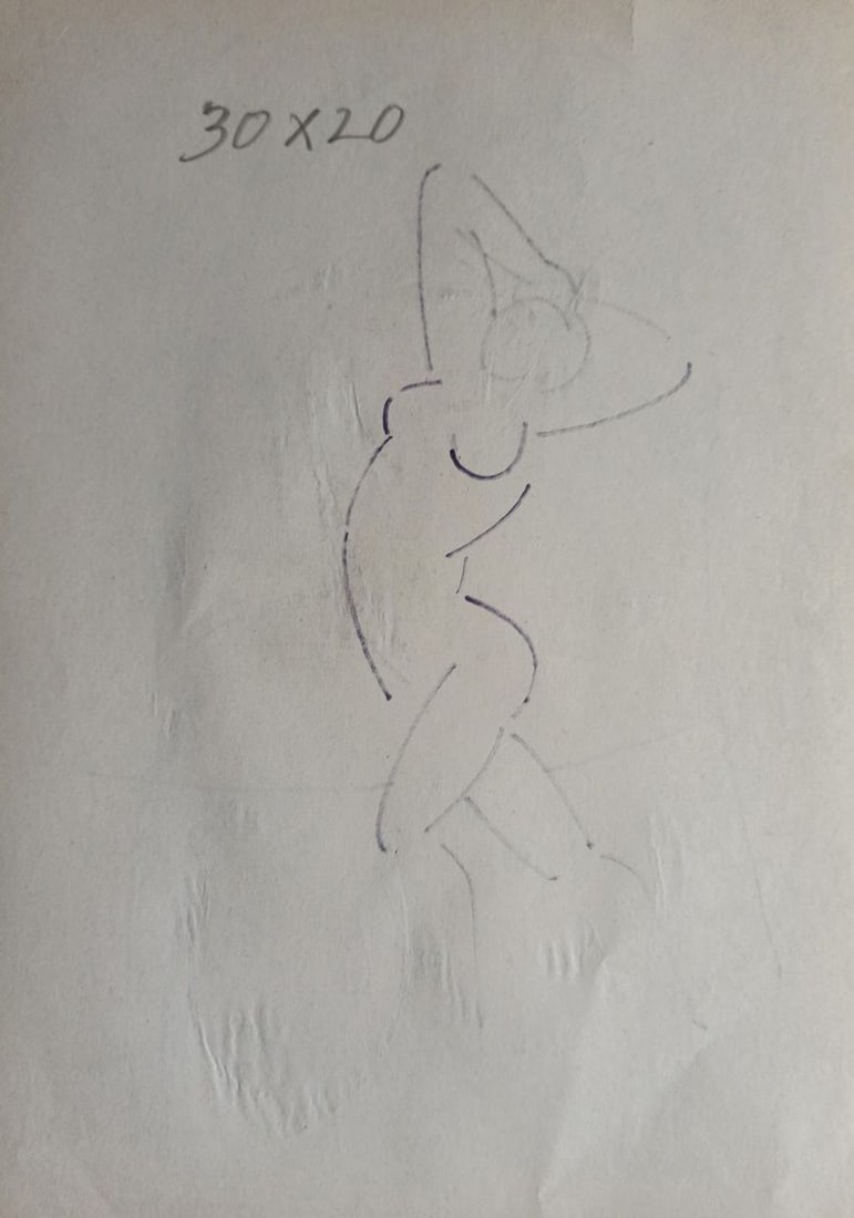 Abstract pencil painting Portrait of a naked girl Peter Tovpev - 4