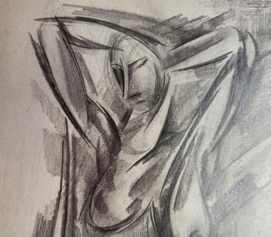 Abstract pencil painting Portrait of a naked girl Peter Tovpev - 2