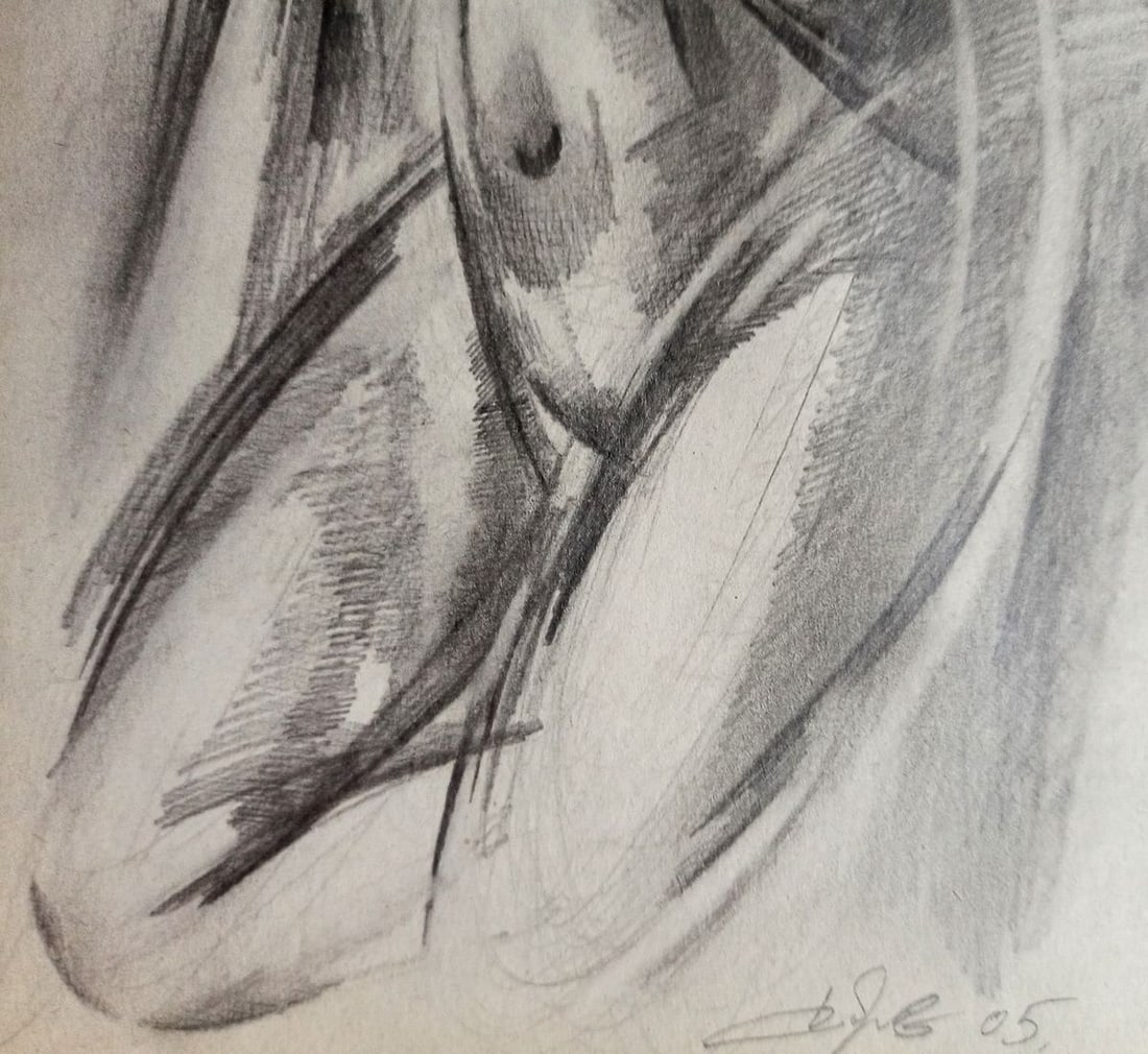 Abstract pencil painting Portrait of a naked girl Peter Tovpev - 3