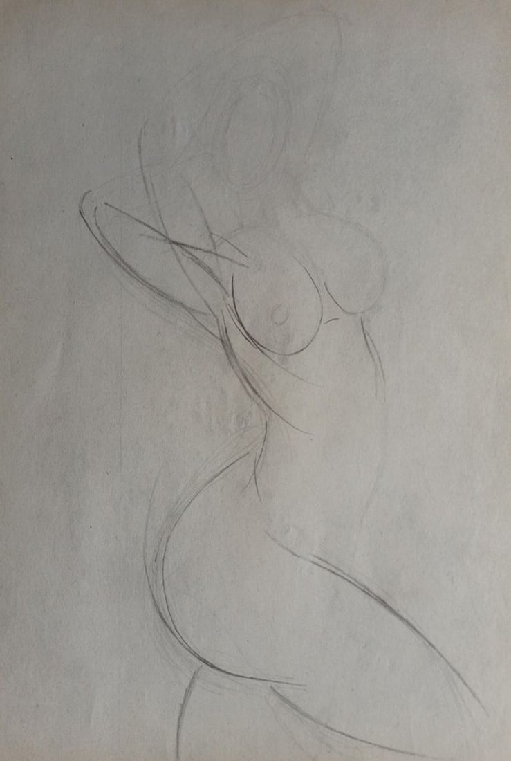 Abstract pencil painting Portrait of a naked girl Peter Tovpev - 4