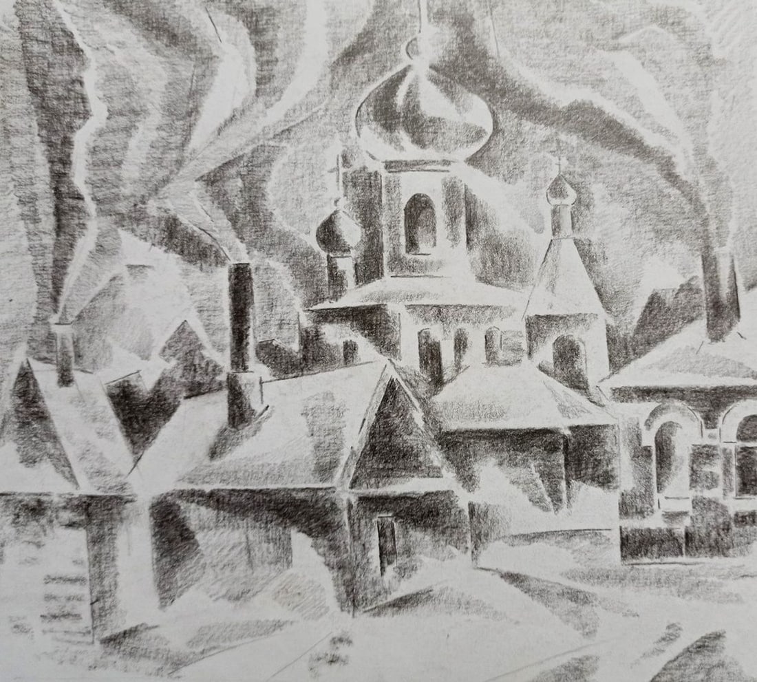 Pencil painting Rural life Peter Tovpev - 2