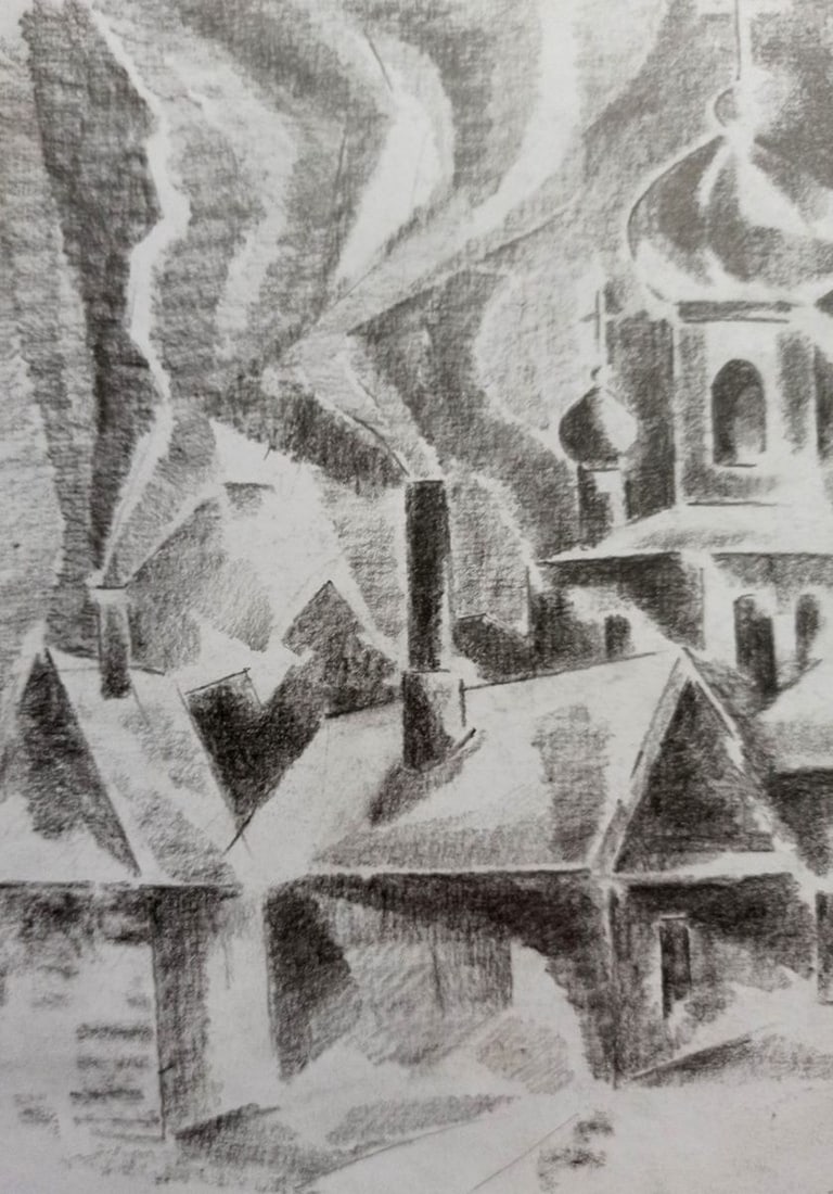 Pencil painting Rural life Peter Tovpev - 3