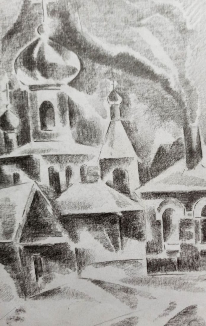 Pencil painting Rural life Peter Tovpev - 4