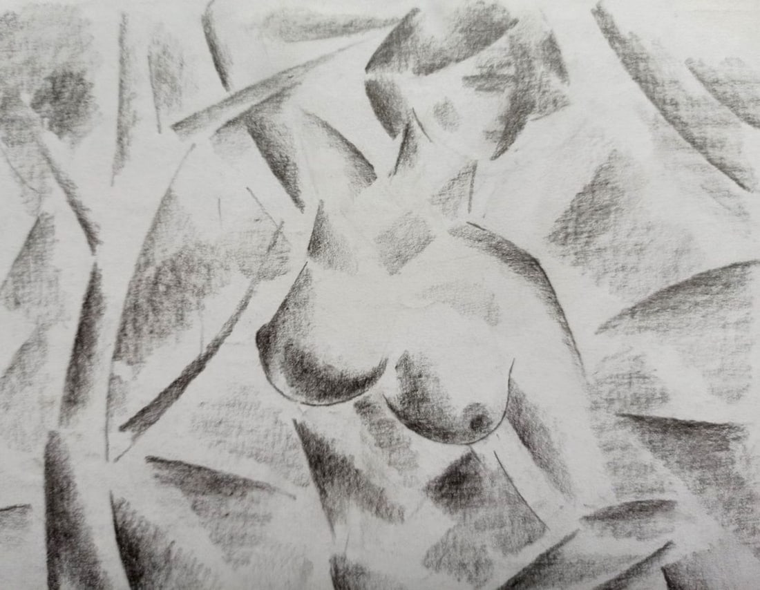 Abstract pencil painting Portrait of a naked girl Peter Tovpev - 2