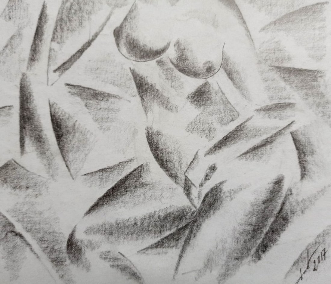 Abstract pencil painting Portrait of a naked girl Peter Tovpev - 3