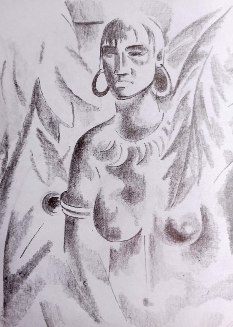 Abstract pencil painting Portrait of a naked girl Peter Tovpev - 2