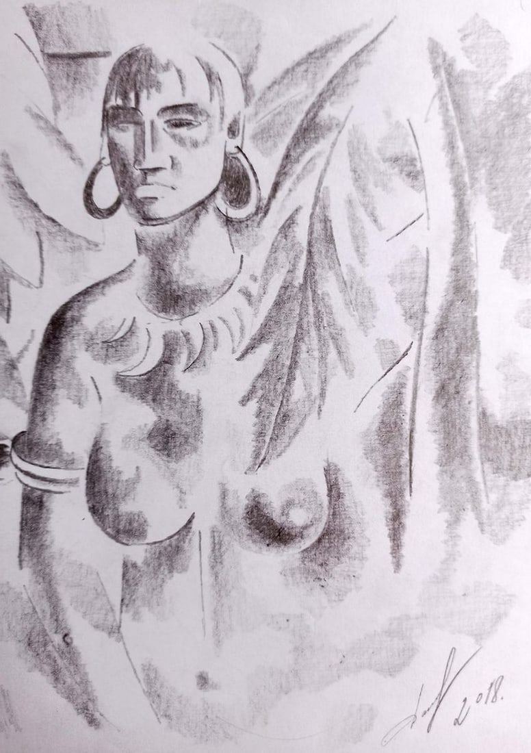 Abstract pencil painting Portrait of a naked girl Peter Tovpev - 3