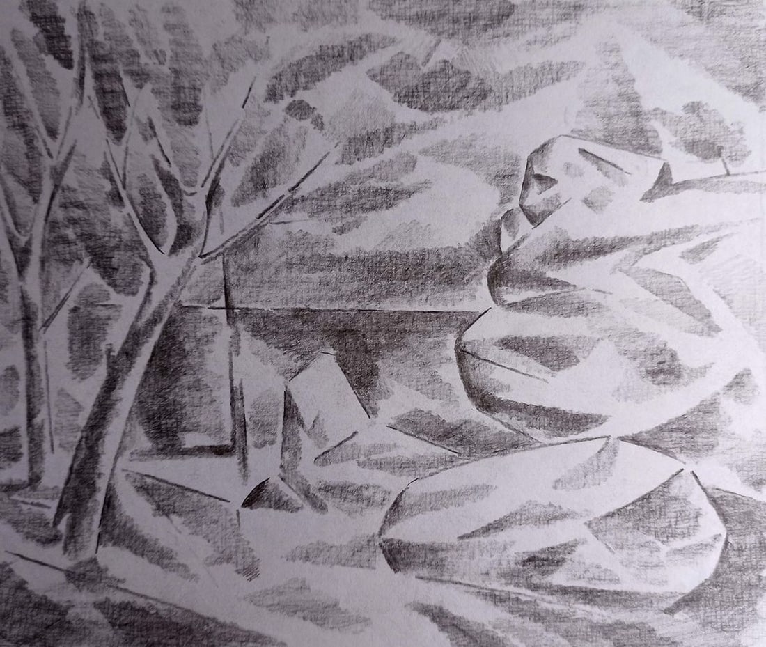 Pencil painting Rocks and trees Peter Tovpev (1 of 4)