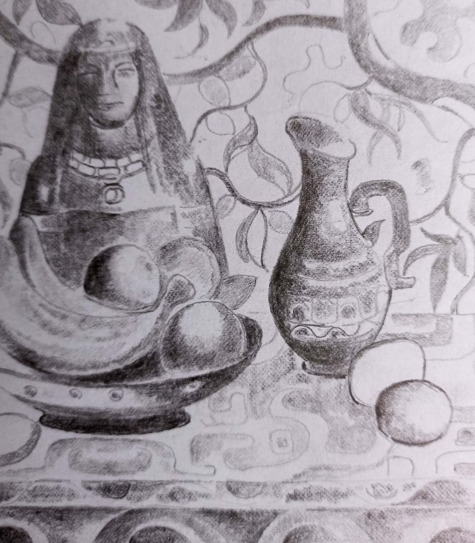 Pencil painting Woman at the table Peter Tovpev - 3
