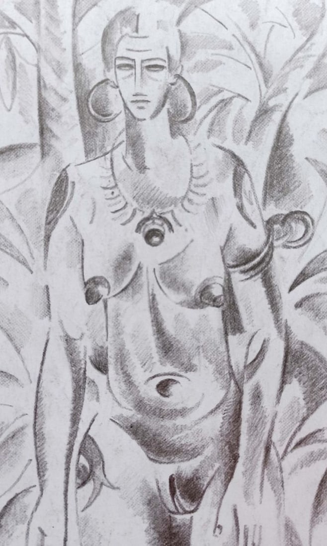 Pencil painting Portrait of a naked girl Peter Tovpev - 2