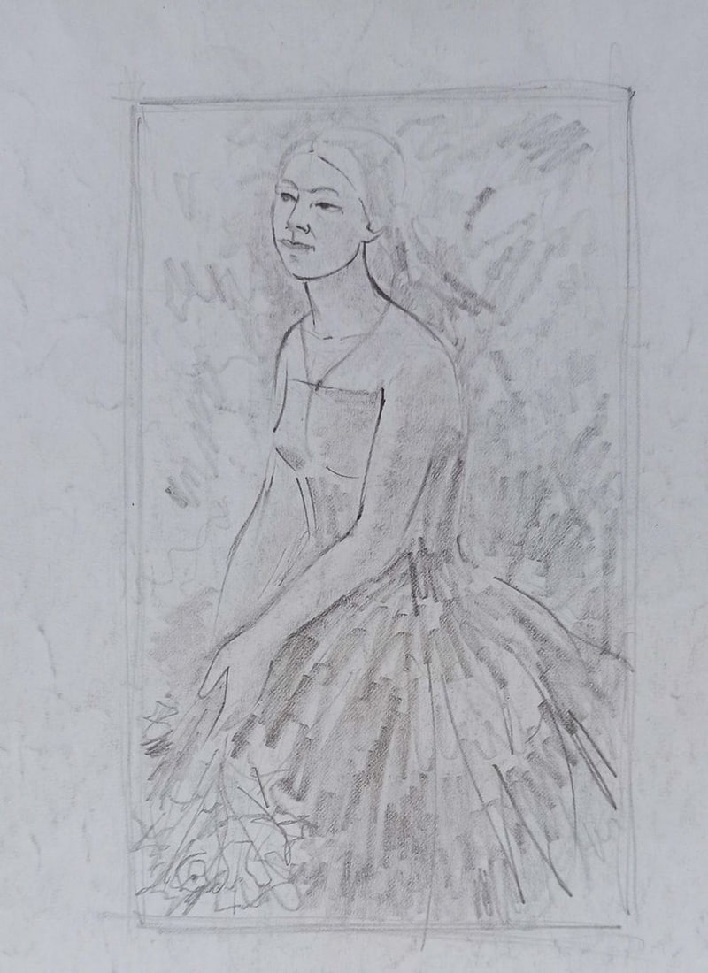 Pencil painting Portrait of a naked girl Peter Tovpev - 3