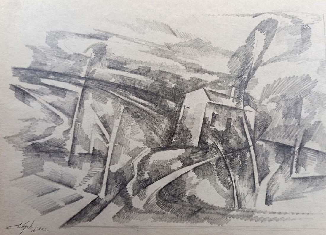 Pencil painting Landscape on a hill Peter Tovpev: Title: Pencil painting Landscape on a hill Peter Tovpev Description: NoDobr 303 *** ABOUT THIS PAINTING *** * TITLE: "Landscape on a hill" * ARTISTS: Peter Tovpev * SIZE: 21x29 cm/'8.26x11.41 inches' 
