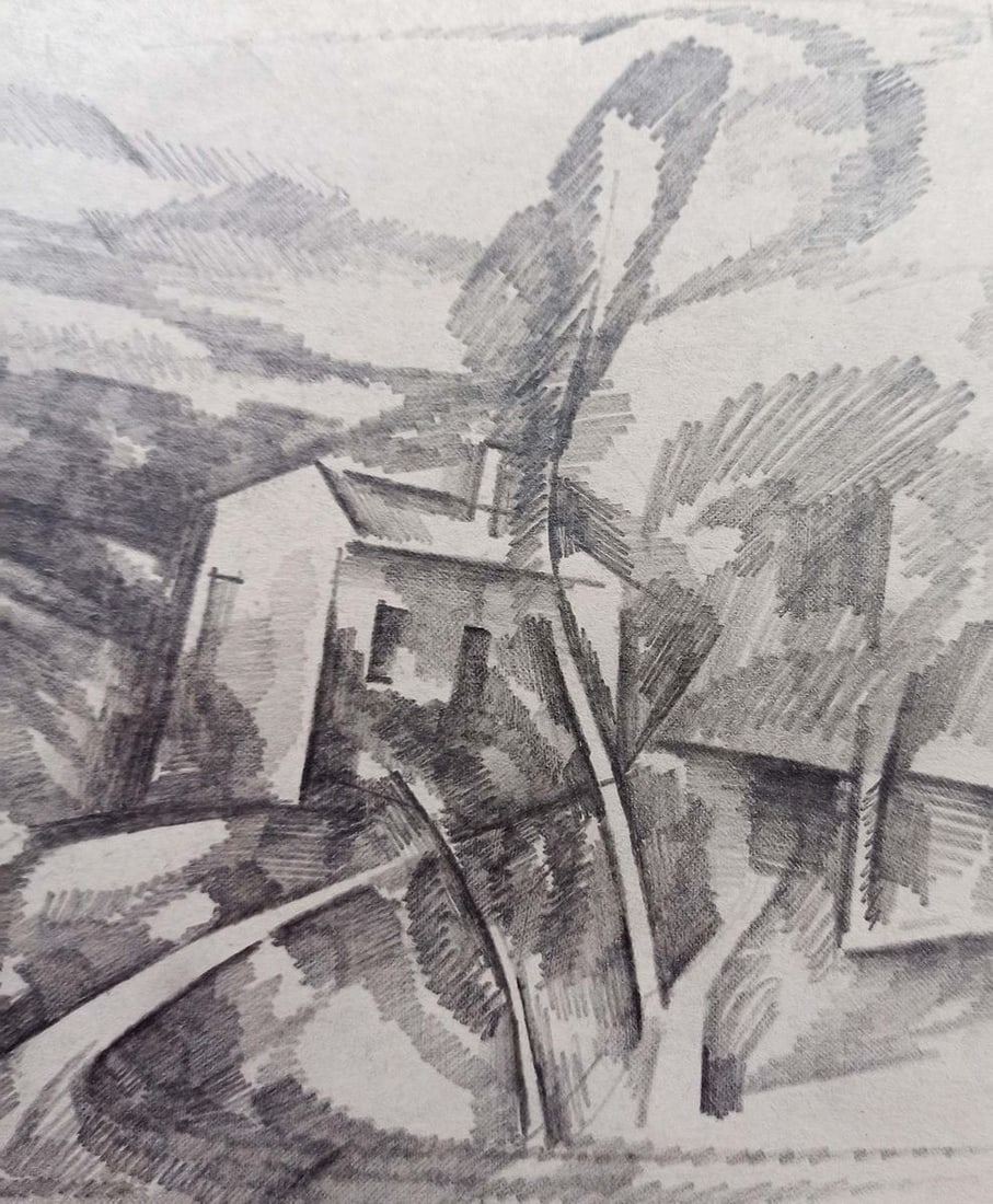Pencil painting Landscape on a hill Peter Tovpev - 3
