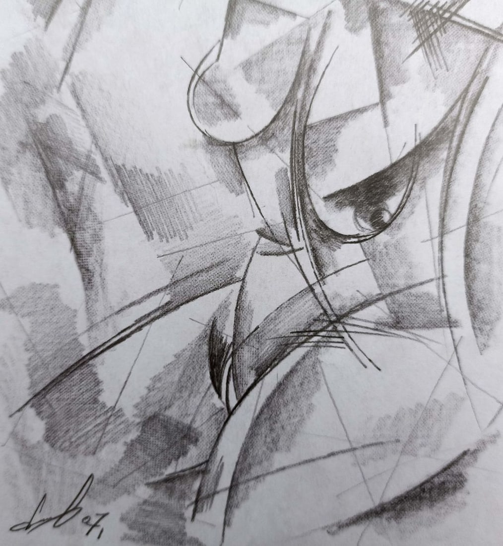 Abstract pencil painting Portrait of a naked girl Peter Tovpev - 3
