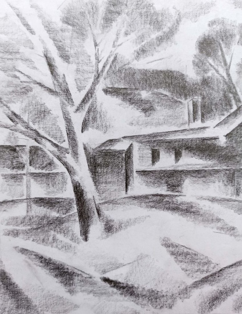 Pencil painting In the country Peter Tovpev - 2