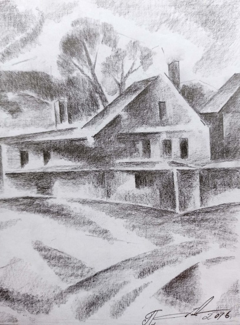 Pencil painting In the country Peter Tovpev - 3