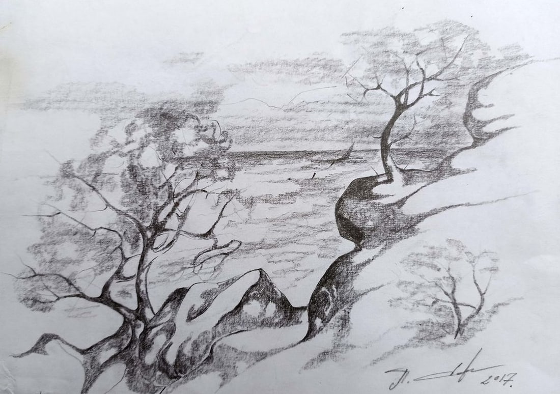 Pencil painting With sea views Peter Tovpev: Title: Pencil painting With sea views Peter Tovpev Description: NoDobr 311 *** ABOUT THIS PAINTING *** * TITLE: "With sea views" * ARTISTS: Peter Tovpev * SIZE: 21x30 cm/'8.26x11.81 inches' * MEDIUM: