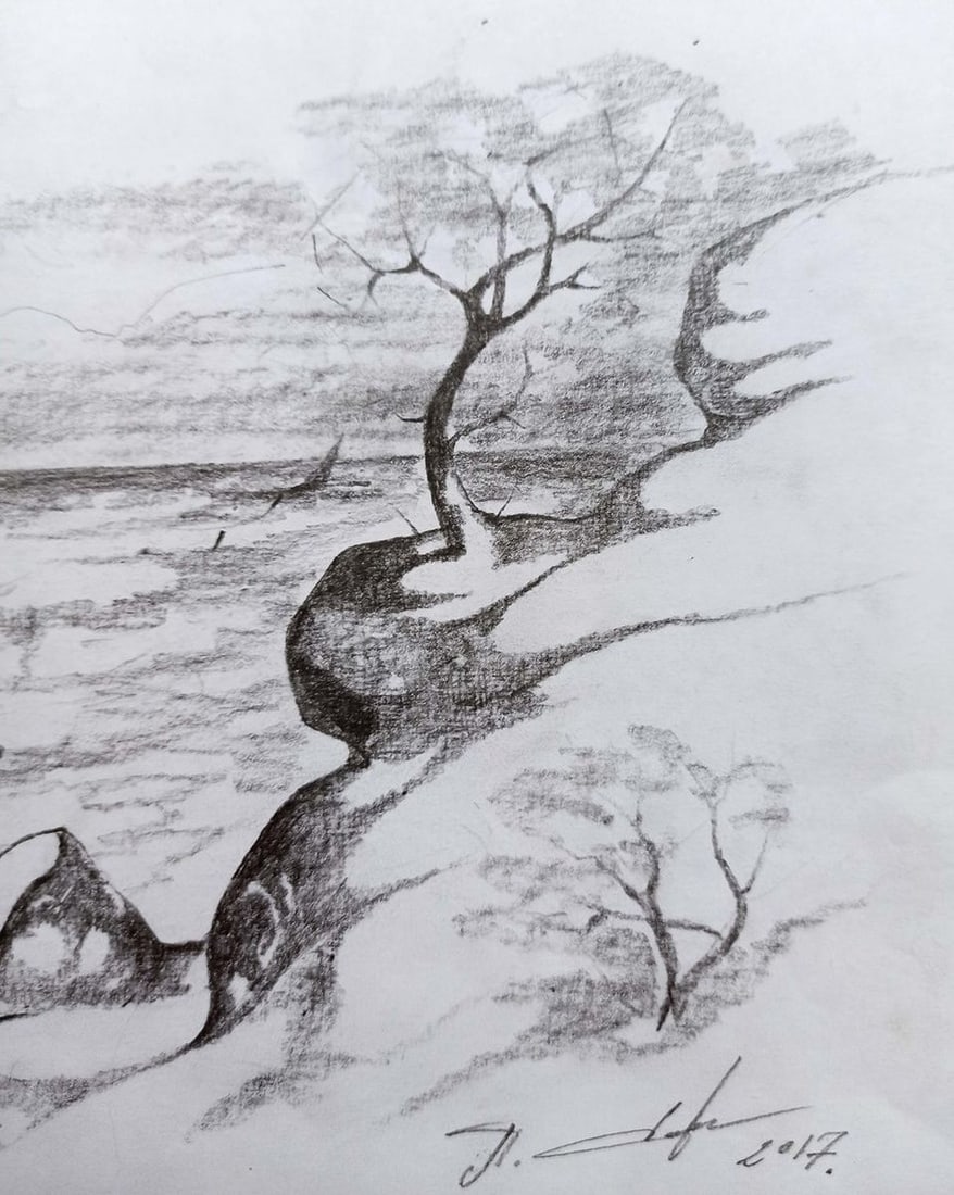 Pencil painting With sea views Peter Tovpev - 3