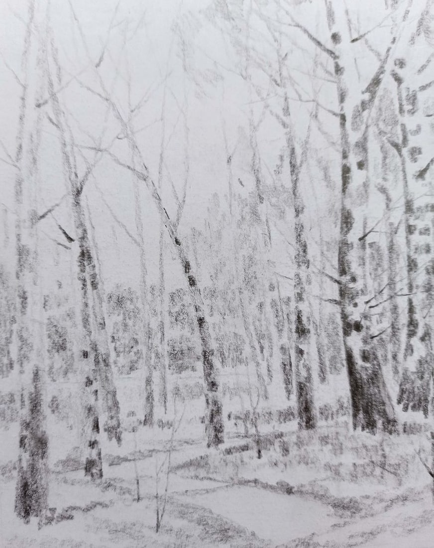 Pencil painting Forest landscape Peter Tovpev - 2