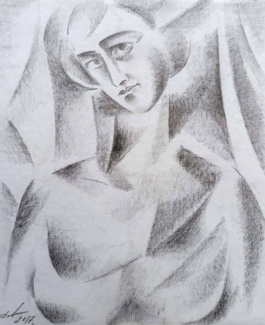 Abstract pencil painting Portrait of a girl Peter Tovpev: Title: Abstract pencil painting Portrait of a girl Peter Tovpev Description: NoDobr 317 *** ABOUT THIS PAINTING *** * TITLE: "Portrait of a girl" * ARTISTS: Peter Tovpev * SIZE: 17x20 cm/'6.69x7.87