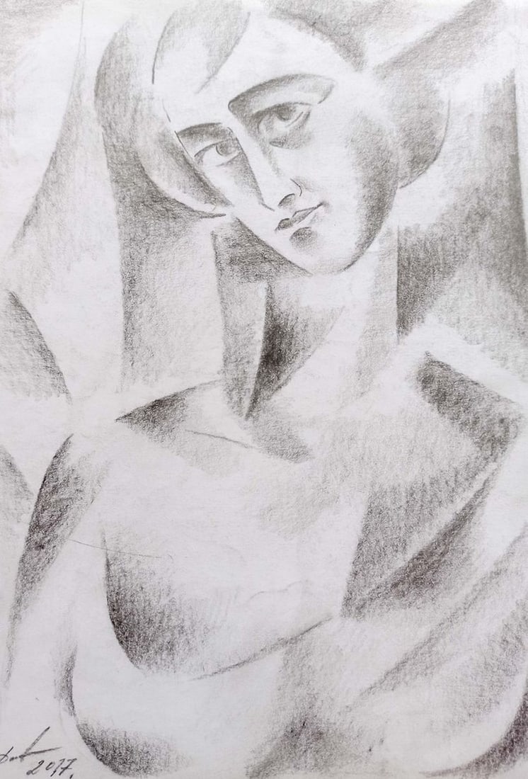 Abstract pencil painting Portrait of a girl Peter Tovpev - 2