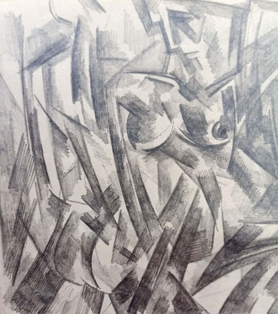 Abstract pencil painting Portrait of a naked girl Peter Tovpev - 2