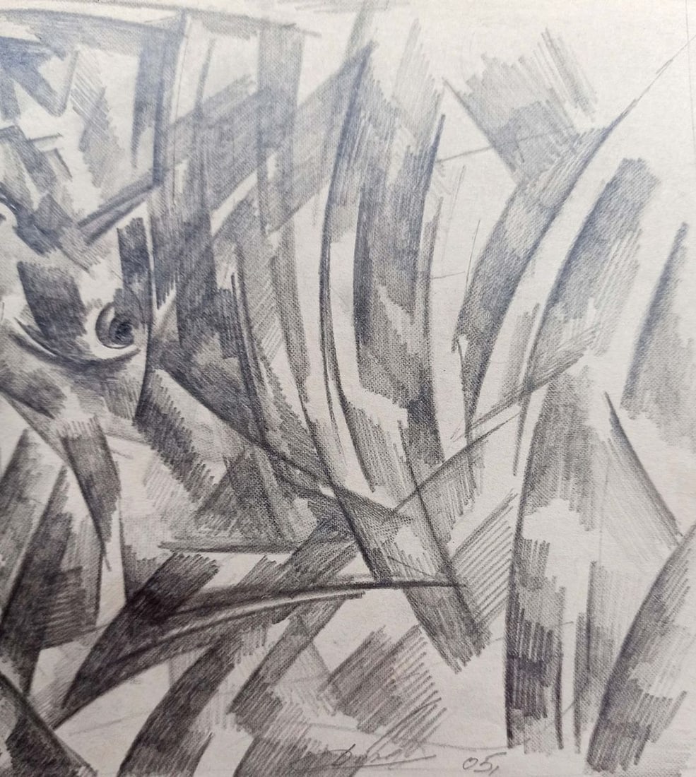 Abstract pencil painting Portrait of a naked girl Peter Tovpev - 3