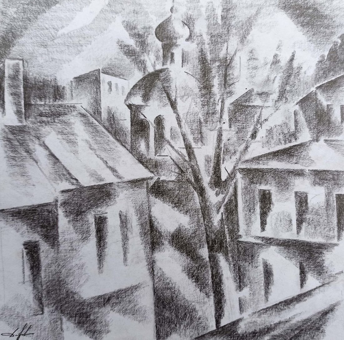Abstract pencil painting Urban landscape Peter Tovpev (1 of 4)