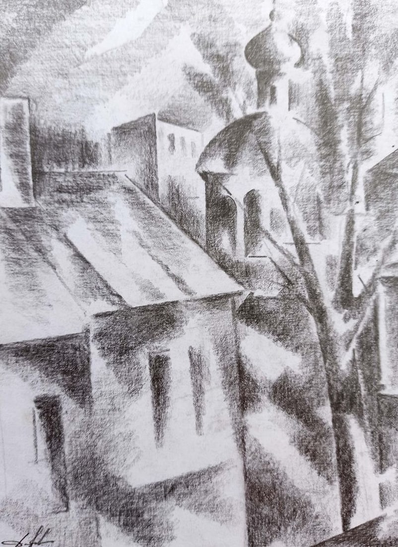 Abstract pencil painting Urban landscape Peter Tovpev - 2