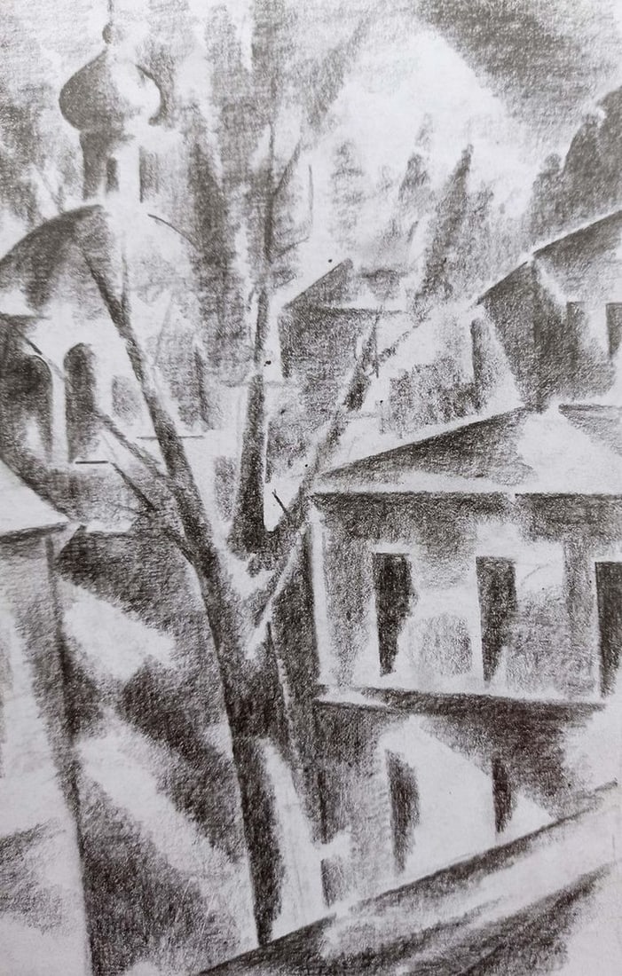 Abstract pencil painting Urban landscape Peter Tovpev - 3