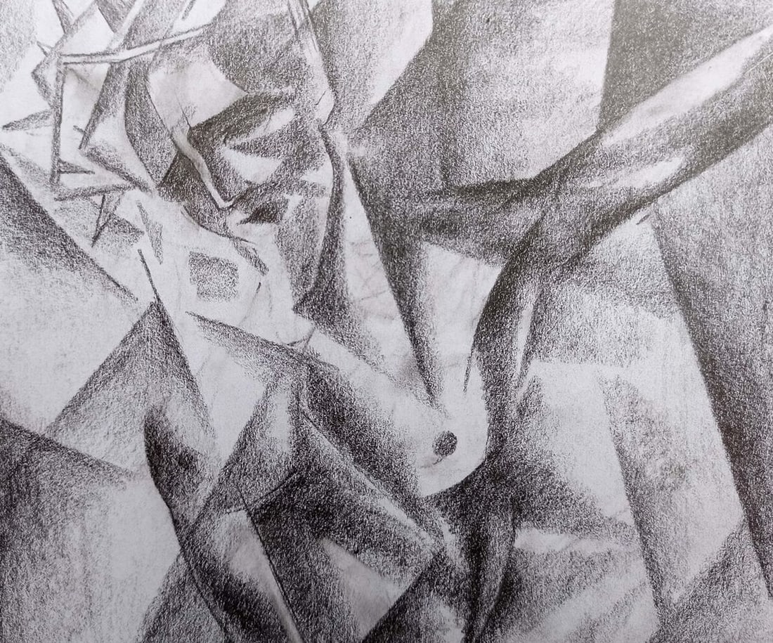 Abstract pencil painting Portrait of a naked girl Peter Tovpev - 2