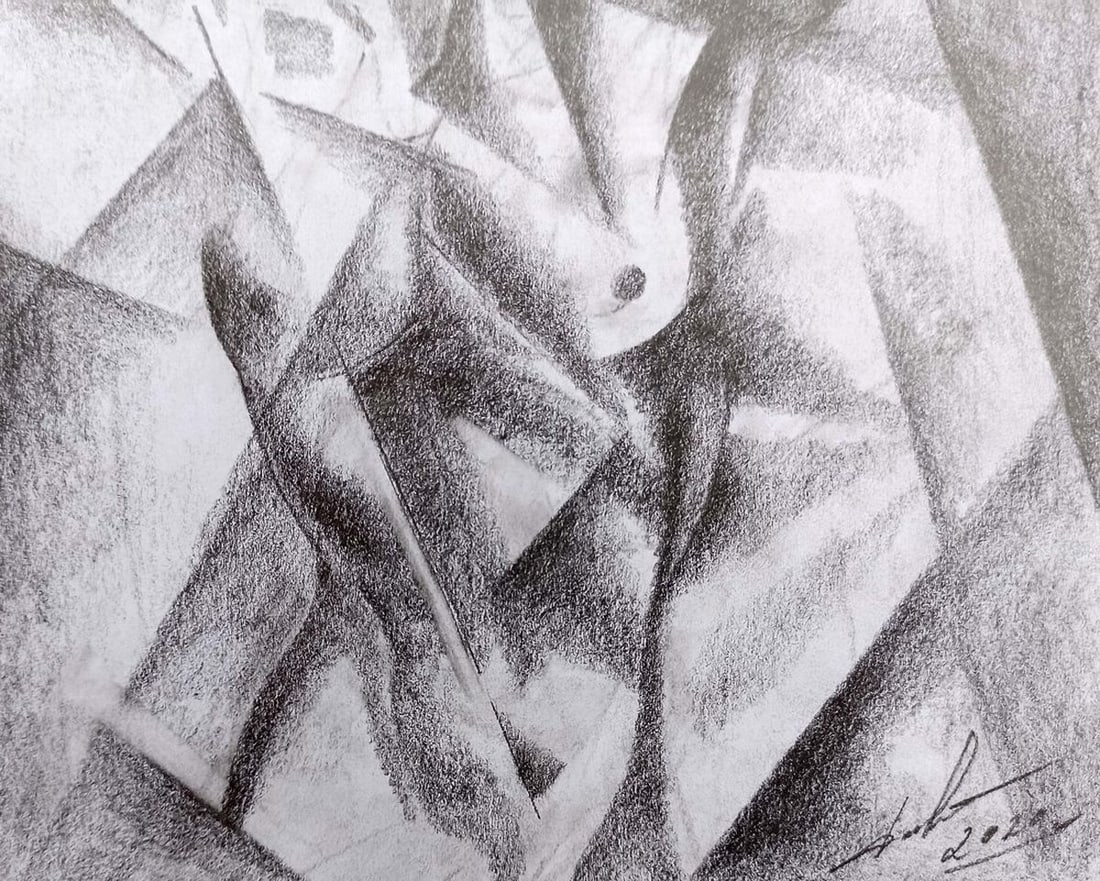 Abstract pencil painting Portrait of a naked girl Peter Tovpev - 3