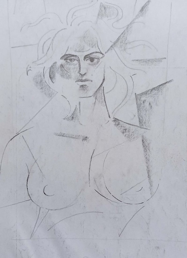 Abstract pencil painting Portrait of a naked girl Peter Tovpev - 4