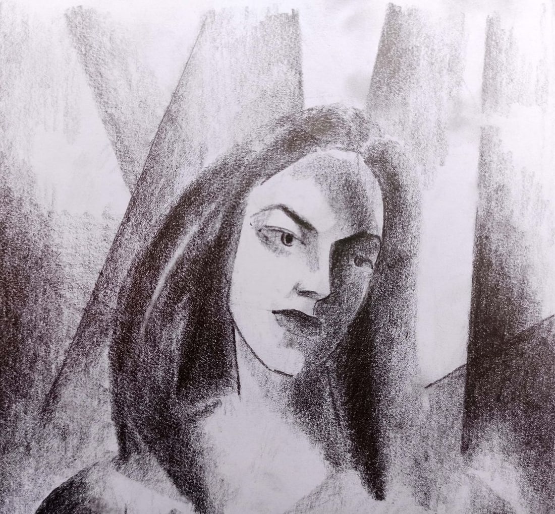 Abstract pencil painting Portrait of a girl Peter Tovpev - 2