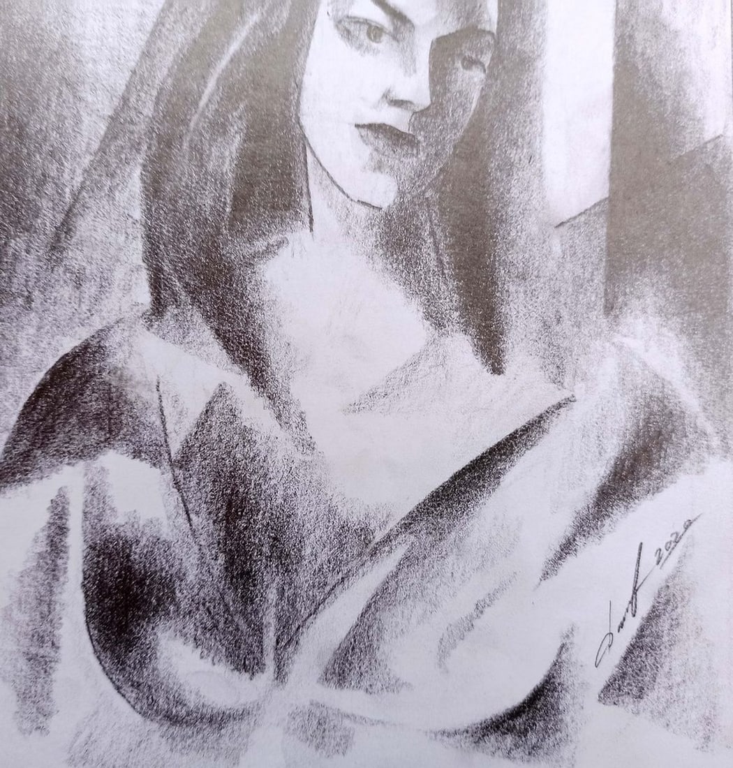 Abstract pencil painting Portrait of a girl Peter Tovpev - 3