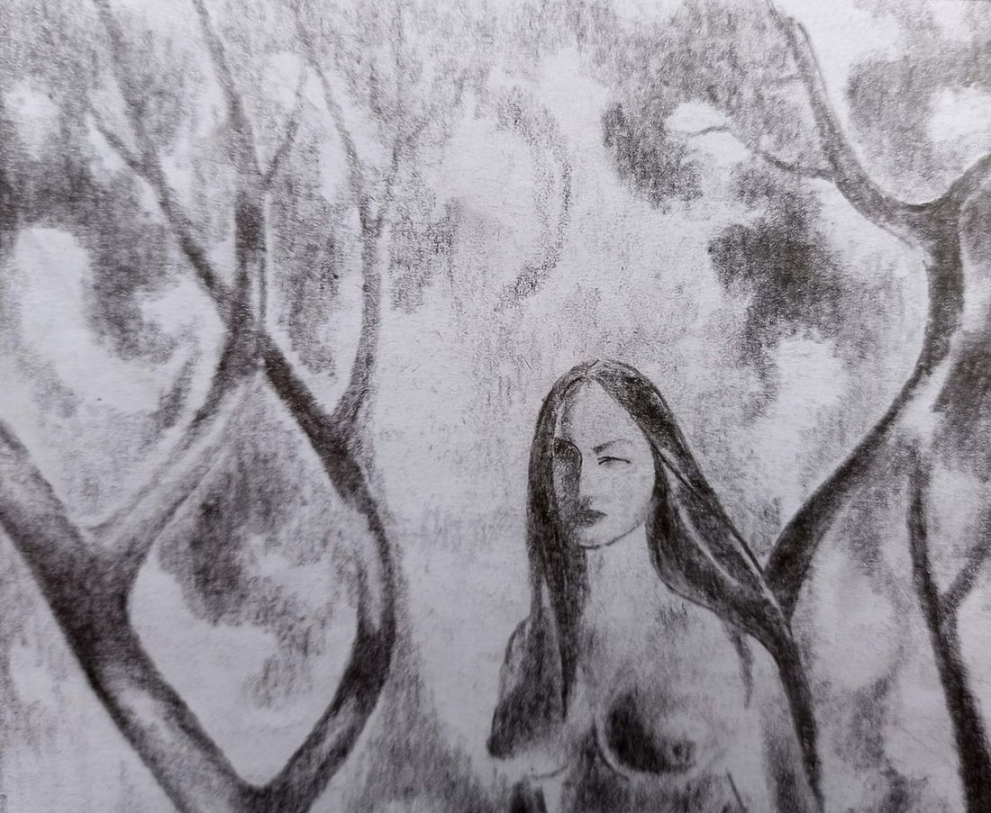 Pencil painting Portrait of a naked girl Peter Tovpev - 2
