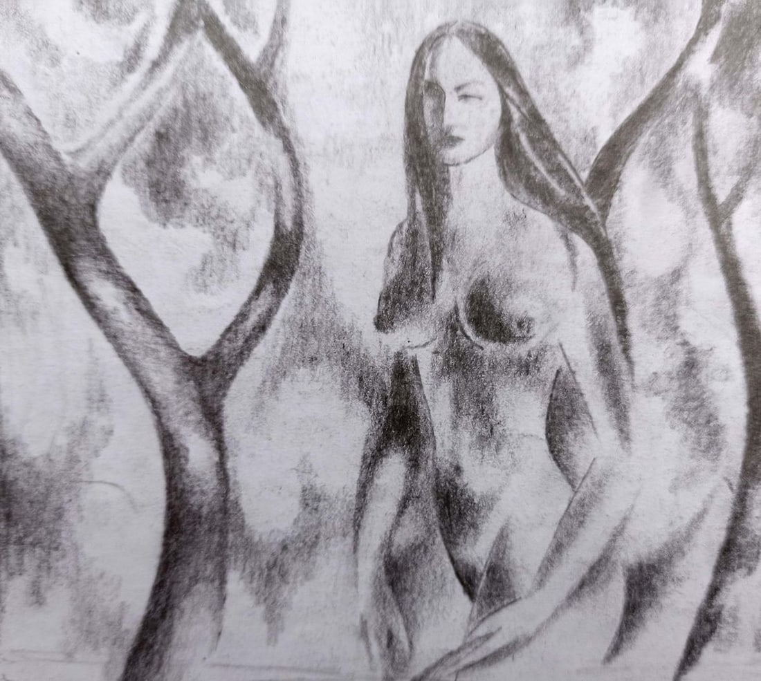Pencil painting Portrait of a naked girl Peter Tovpev - 3