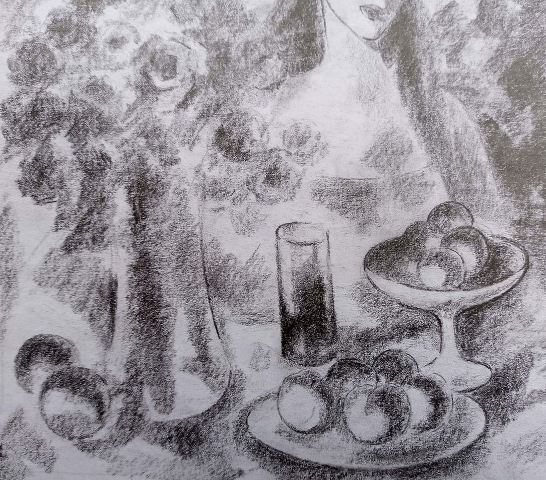 Pencil painting Girl at the table Peter Tovpev - 3