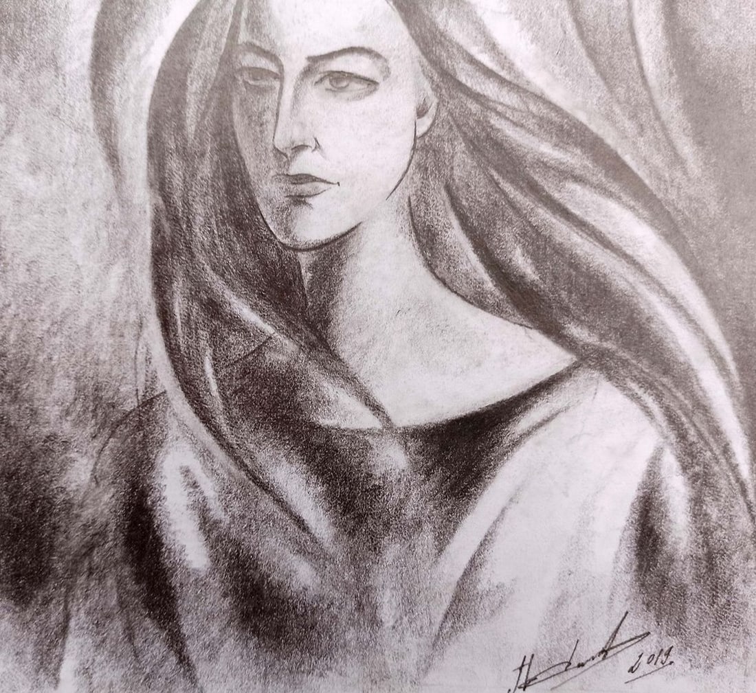 Abstract pencil painting Portrait of a girl Peter Tovpev - 3
