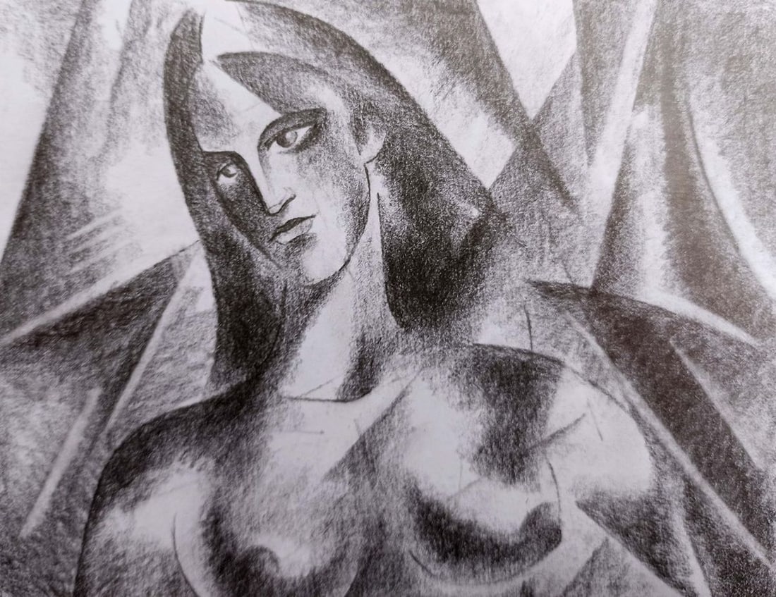 Abstract pencil painting Portrait of a naked girl Peter Tovpev - 2