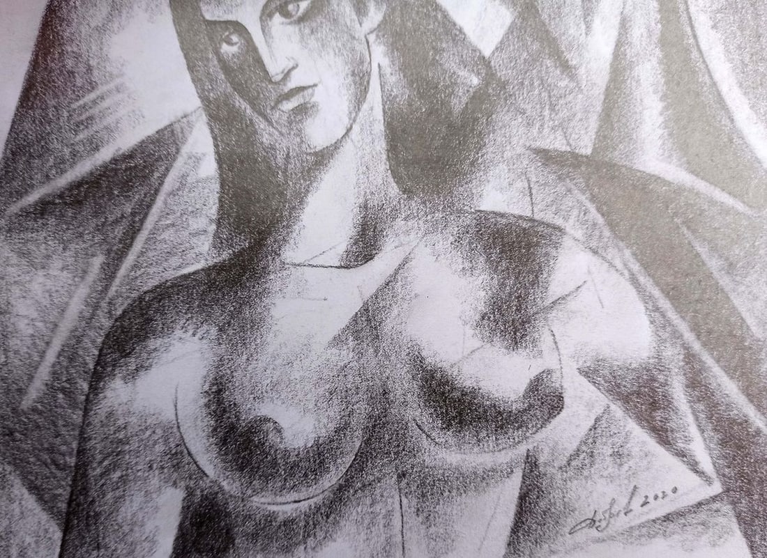 Abstract pencil painting Portrait of a naked girl Peter Tovpev - 3